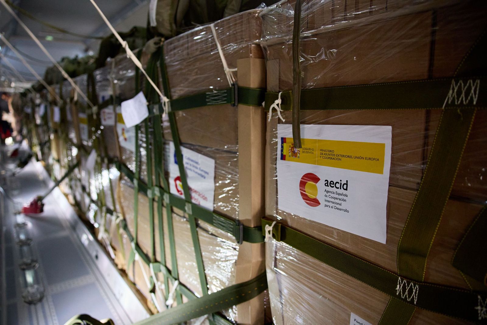 Imagen del último cargamento de ayuda humanitaria -26 toneladas de alimentos- aportado por España, a través de la AECID, a la población de la Franja de Gaza el pasado 1 de abril. 
