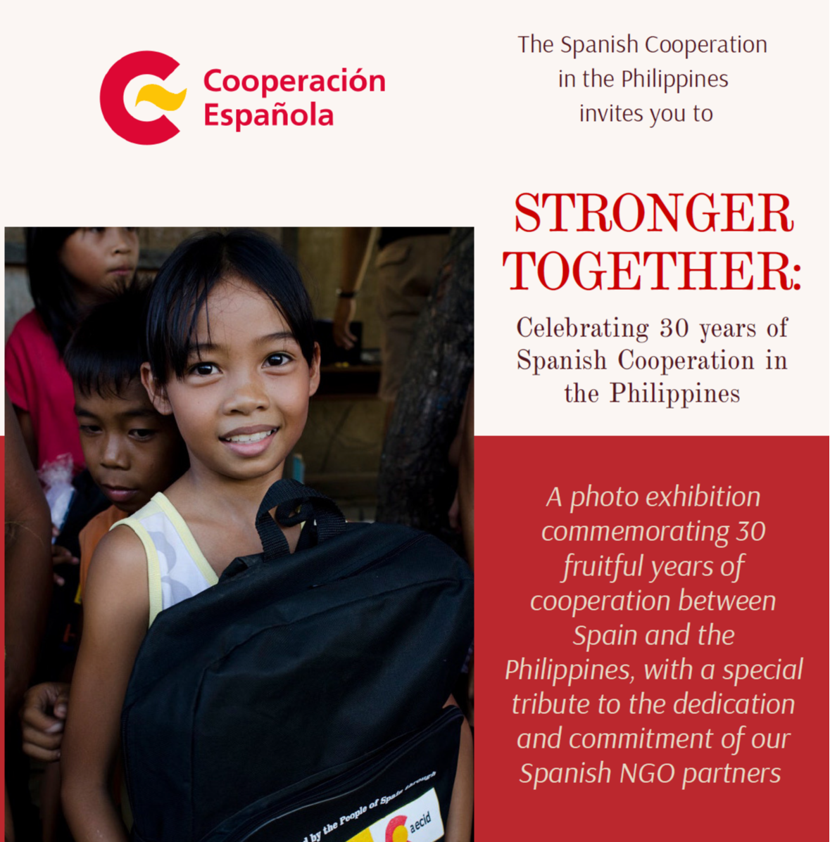 La Oficina de Cooperación Española en Filipinas conmemora los 30 años de la AECID en el país mediante una exposición fotográfica en el Instituto Cervantes de Manila