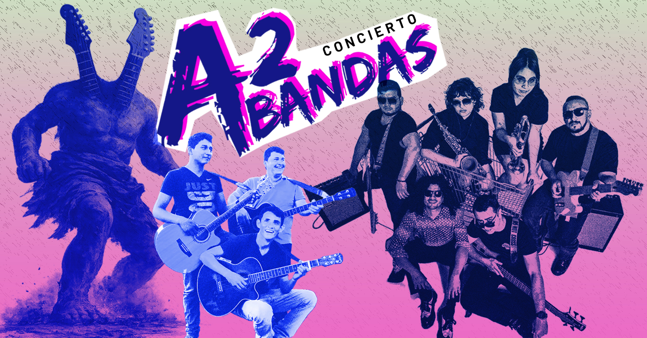 Bajo el texto A2Bandas Concierto aparecen fotografías de los grupos Dr. Martens Sound y Utopía Km-0. A la izquierda aparece un gigante, pero en ...