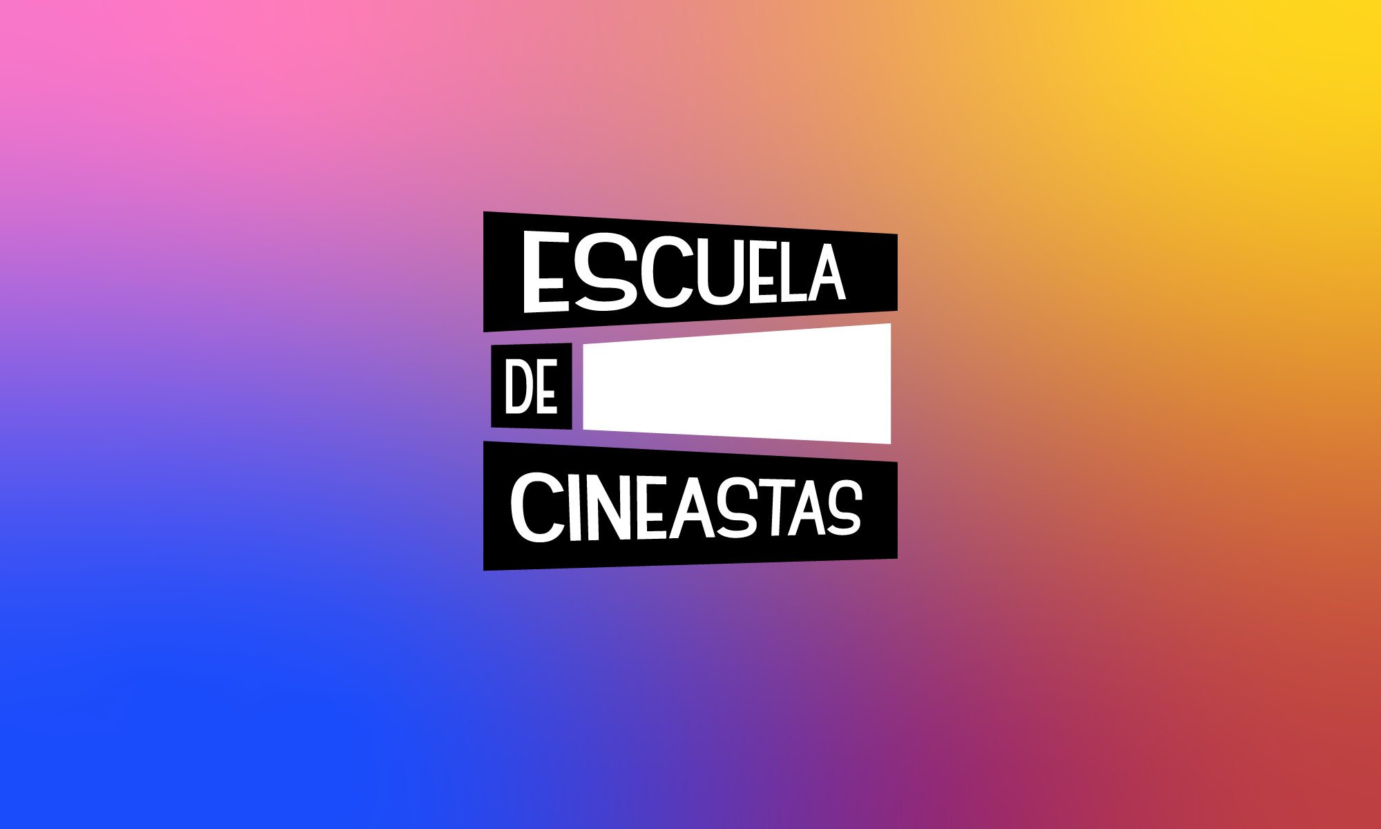 Imagen con un fondo difuminado de colores entre al azul y el naranja, en el centro la simulación de una claqueta de cine con tres rectangulos uno sobre otro, en cada rectanguloincluyte el texto