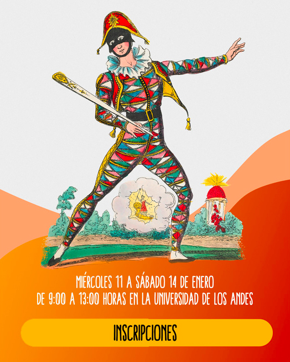 Arlequín sobre  fondo naranja y blanco