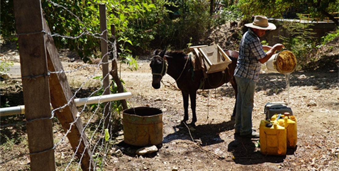 Agricultor nicaragüense cargando agua